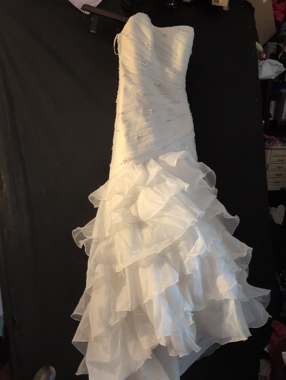 Mori Lee White Strapless Ruffled Mermaid Wedding Gown